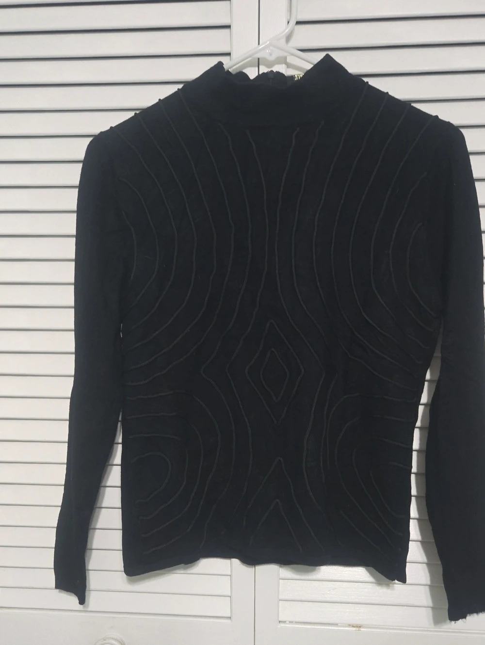 Vintage 90s Elegantissimo Firenze Black Mock Neck Top 3D Swirl Knit Y2K M